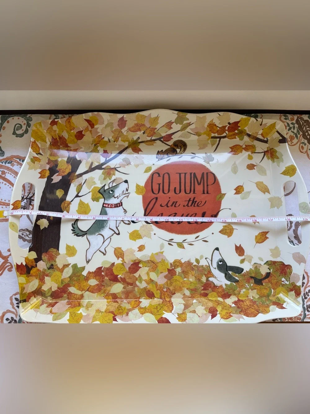 Pier 1 Go Jump in the Leaves Melamine Handled Serving Tray Platter